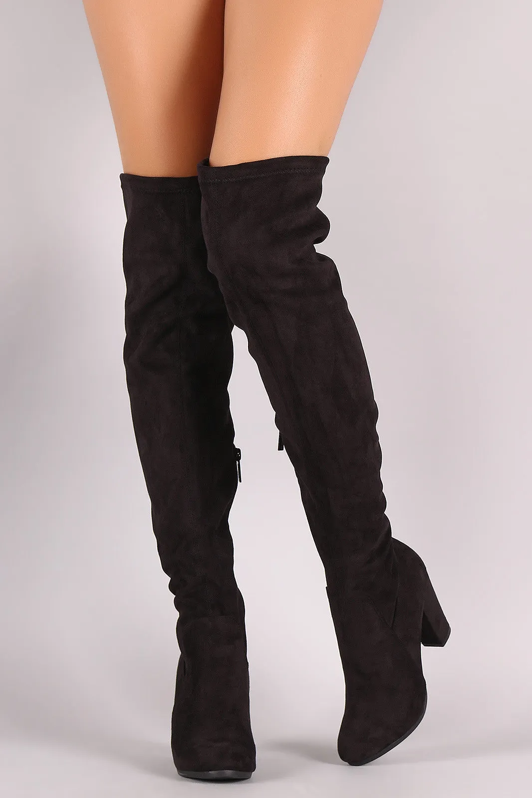 Breckelle Suede Fitted Chunky Heel OTK Boots