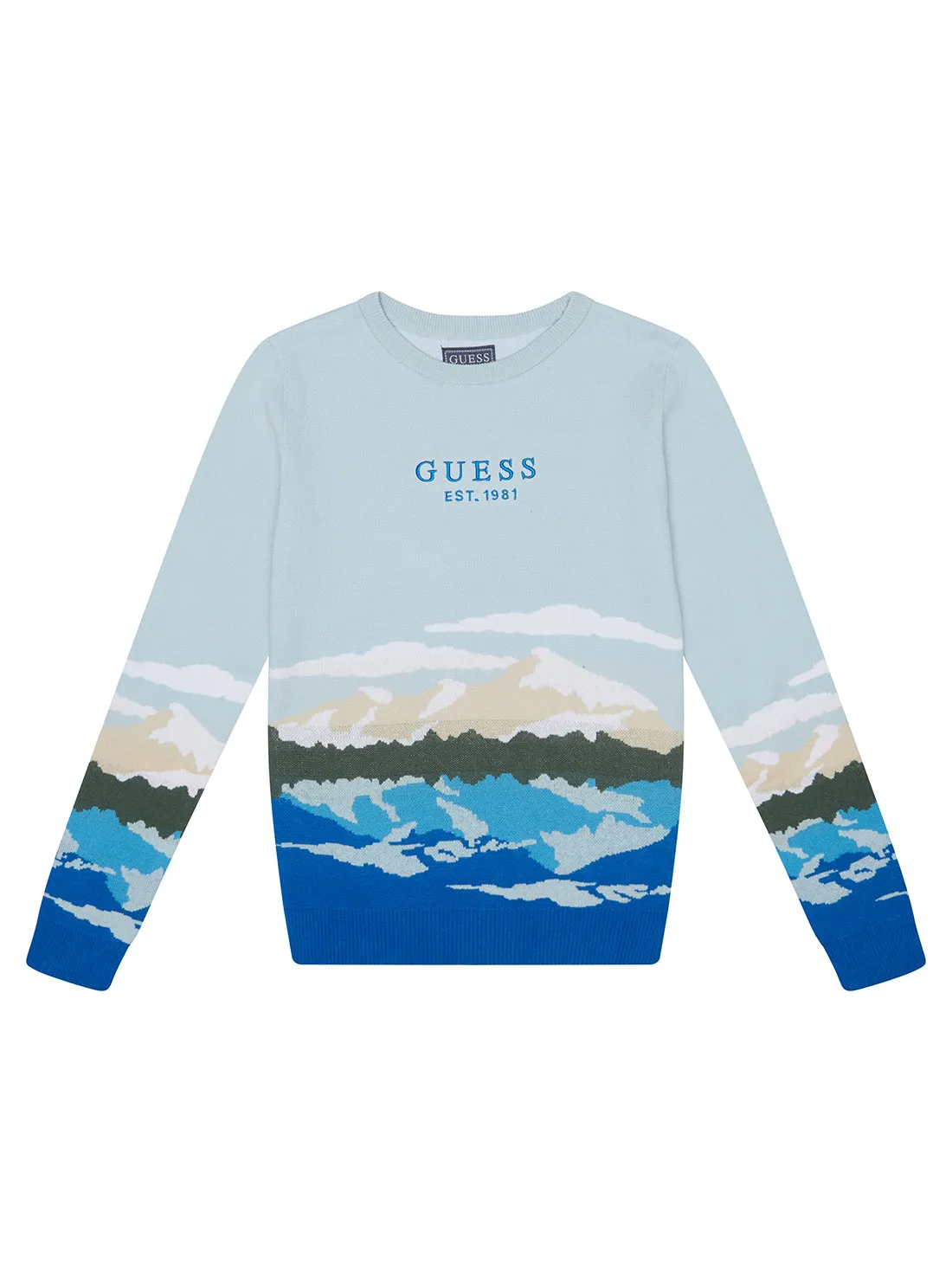 Frosted Blue Logo Mountain Knit Top (7-16)