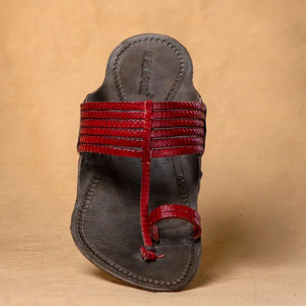 Grey & Red - Men Feet First Fashion: Classic Kolhapuri Leather Slippers
