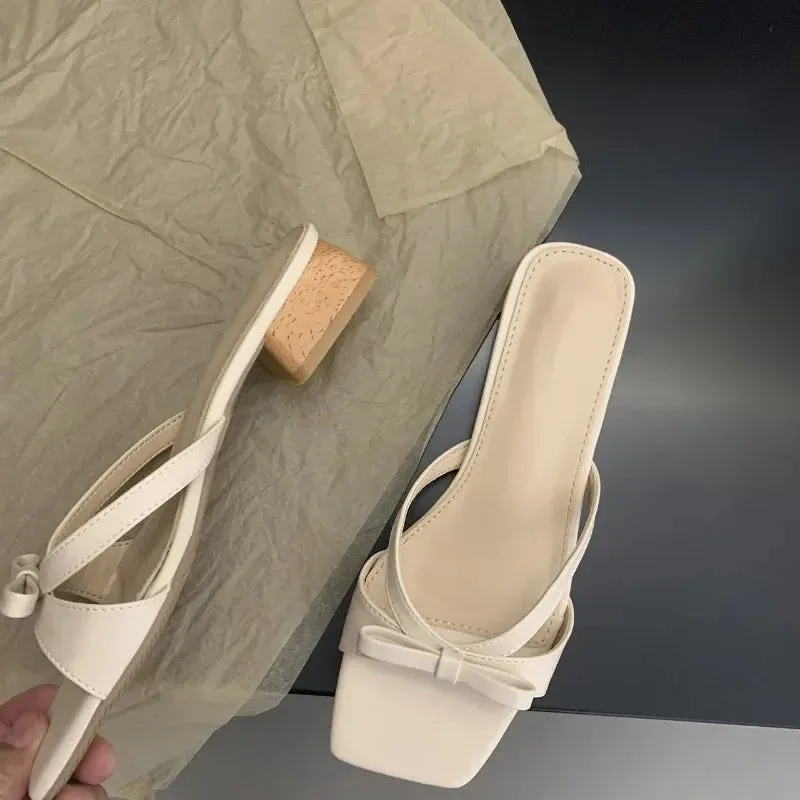 Hnzxzm Internet Celebrity Low Heeled Slippers for Women's Outerwear 2024 Summer New Korean Version Square Toe Minimalist Slippers