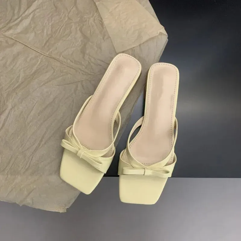 Hnzxzm Internet Celebrity Low Heeled Slippers for Women's Outerwear 2024 Summer New Korean Version Square Toe Minimalist Slippers