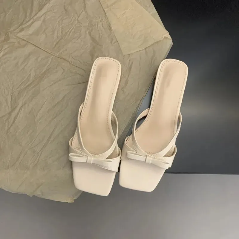 Hnzxzm Internet Celebrity Low Heeled Slippers for Women's Outerwear 2024 Summer New Korean Version Square Toe Minimalist Slippers
