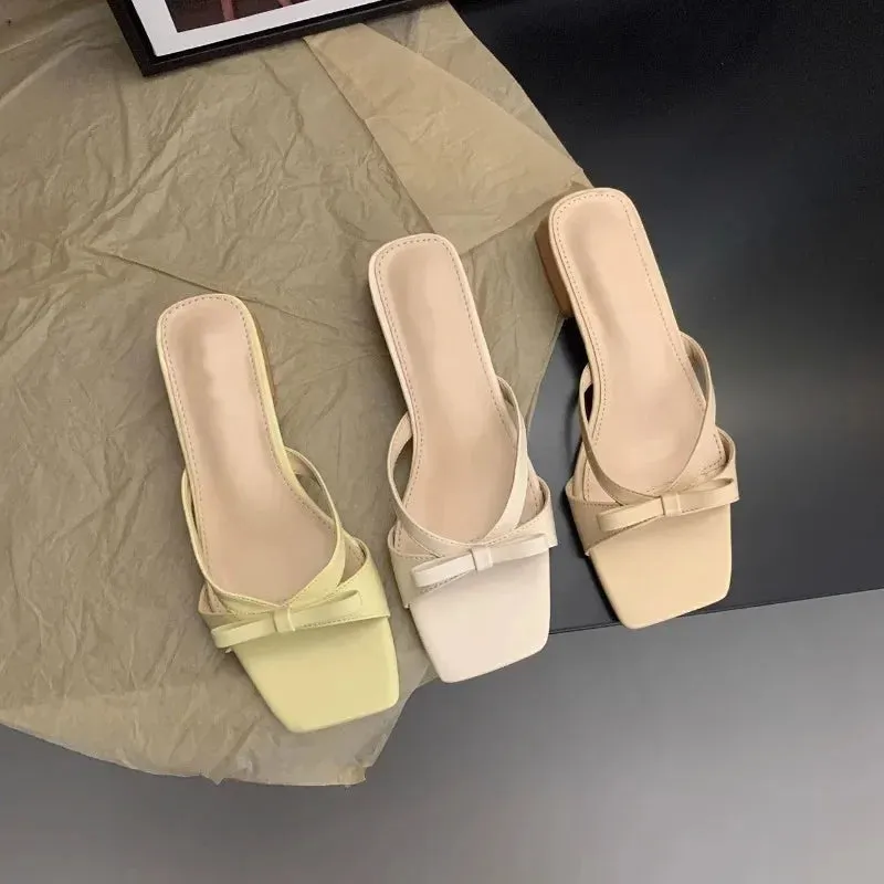 Hnzxzm Internet Celebrity Low Heeled Slippers for Women's Outerwear 2024 Summer New Korean Version Square Toe Minimalist Slippers