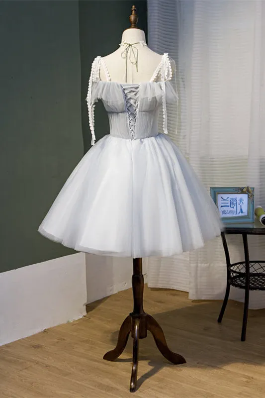 Light Grey 3 Styles Appliques Tulle Homecoming Dress