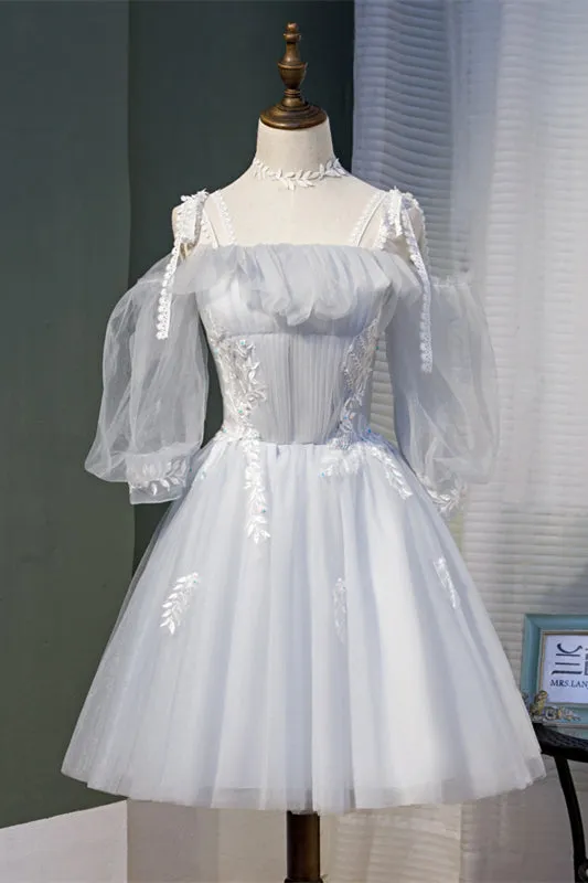 Light Grey 3 Styles Appliques Tulle Homecoming Dress