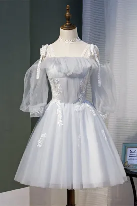 Light Grey 3 Styles Appliques Tulle Homecoming Dress