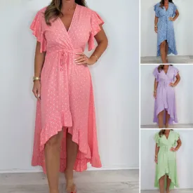  Limited time 50% off! Women's Resort Style V-Neck Polka Dot Ruffle Sleeve Dress