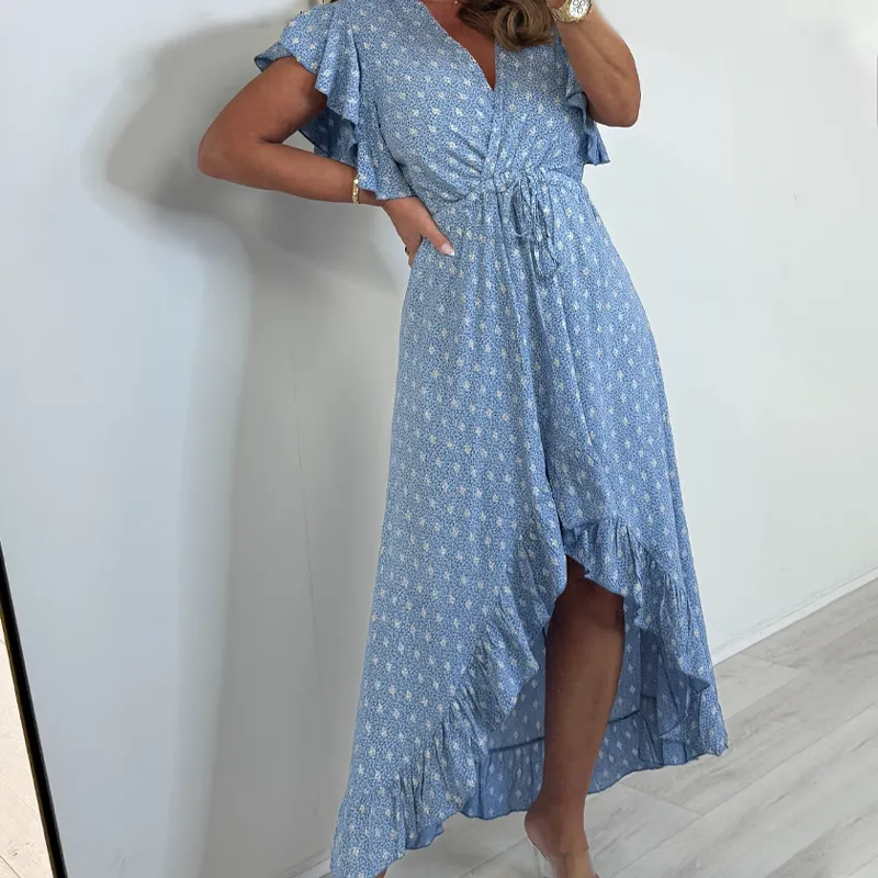  Limited time 50% off! Women's Resort Style V-Neck Polka Dot Ruffle Sleeve Dress