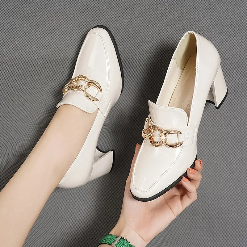 Purpdrank - New Pointy Sandals High Heels Dress Shoes Chain High Heels Women's High Heels Beige High Heels Office Shoes Zapatos Mujer