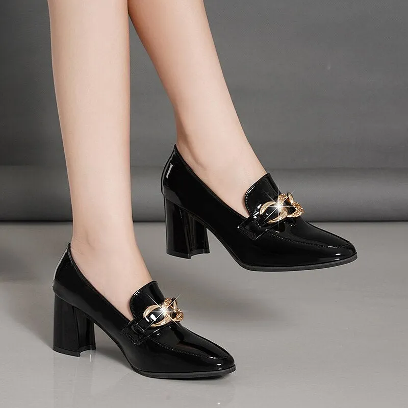 Purpdrank - New Pointy Sandals High Heels Dress Shoes Chain High Heels Women's High Heels Beige High Heels Office Shoes Zapatos Mujer