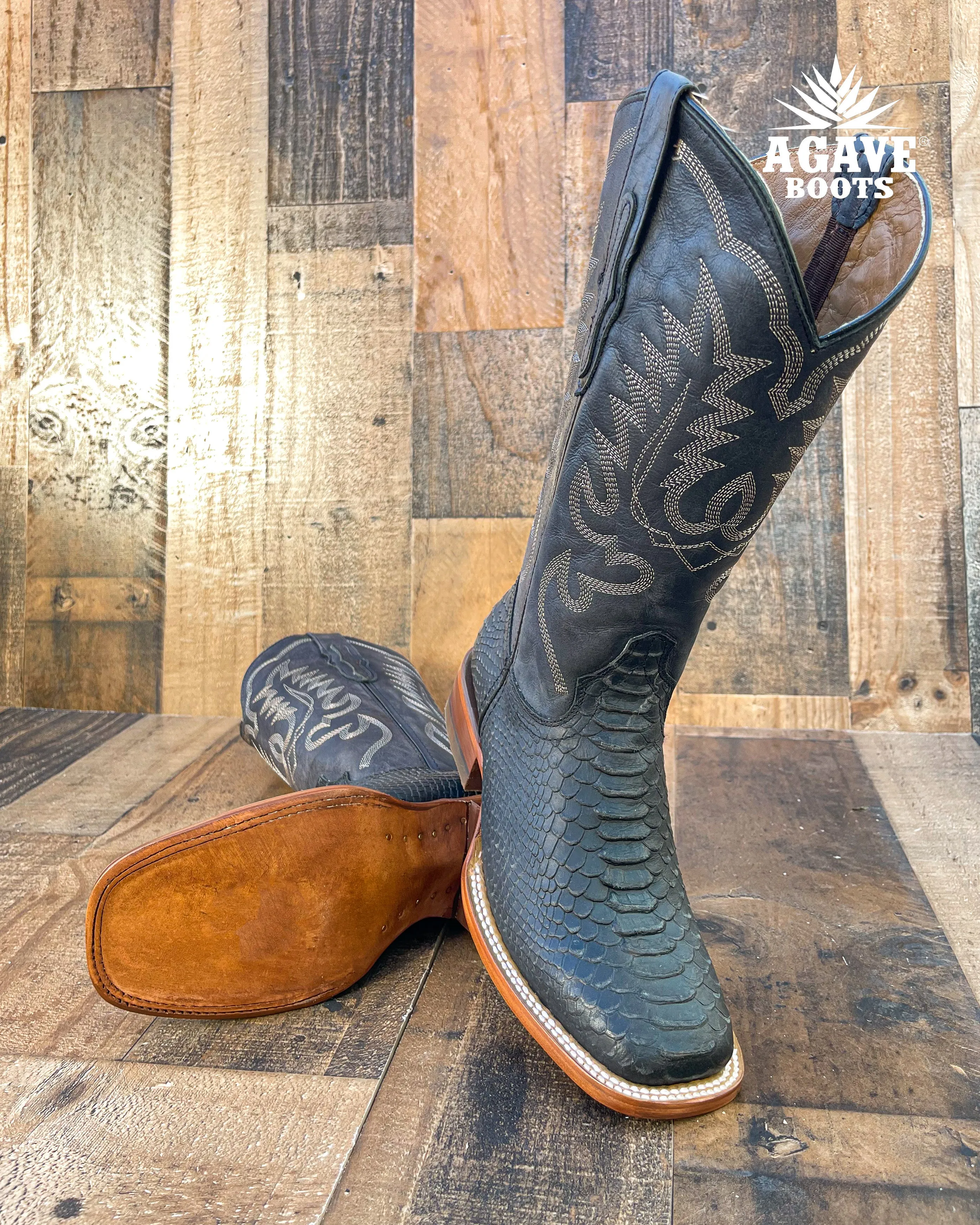 "JAYLIN" BLACK PYTHON | WOMEN SQUARE TOE BOOTS