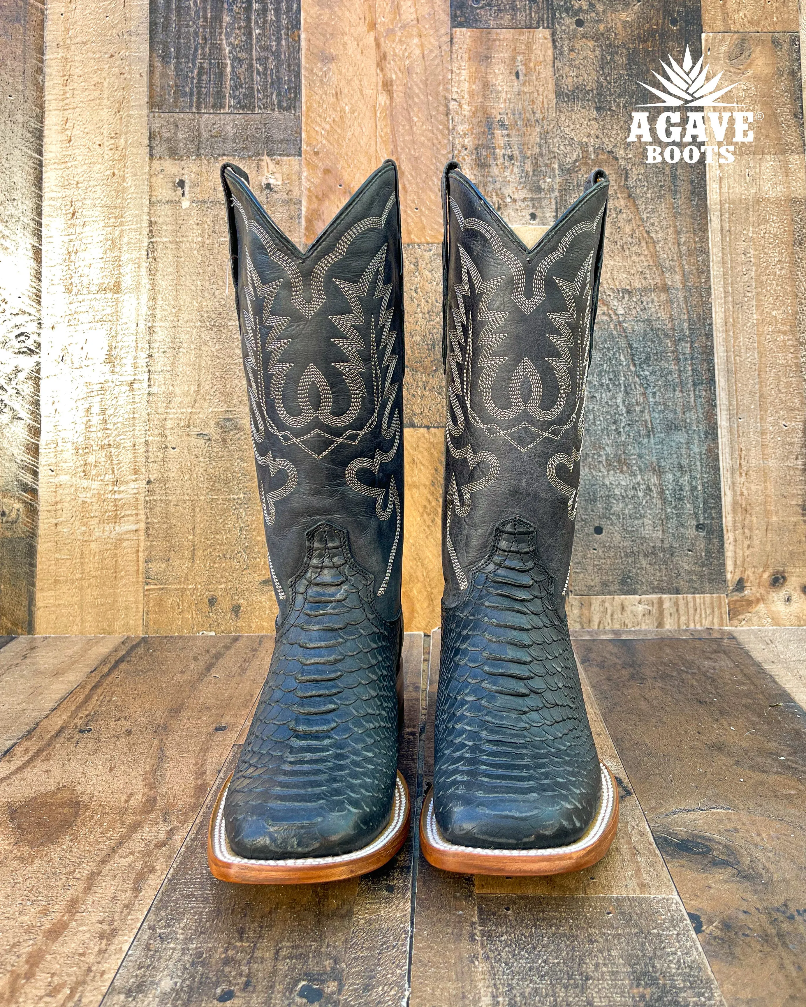 "JAYLIN" BLACK PYTHON | WOMEN SQUARE TOE BOOTS