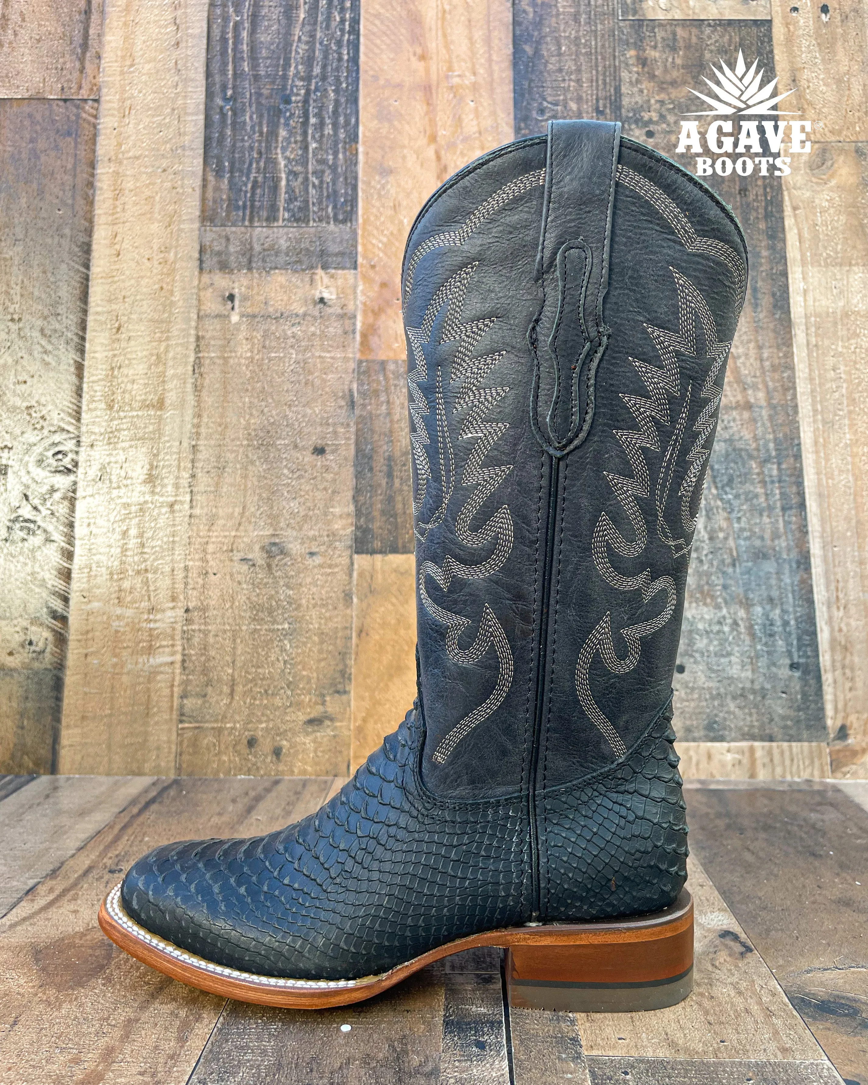 "JAYLIN" BLACK PYTHON | WOMEN SQUARE TOE BOOTS