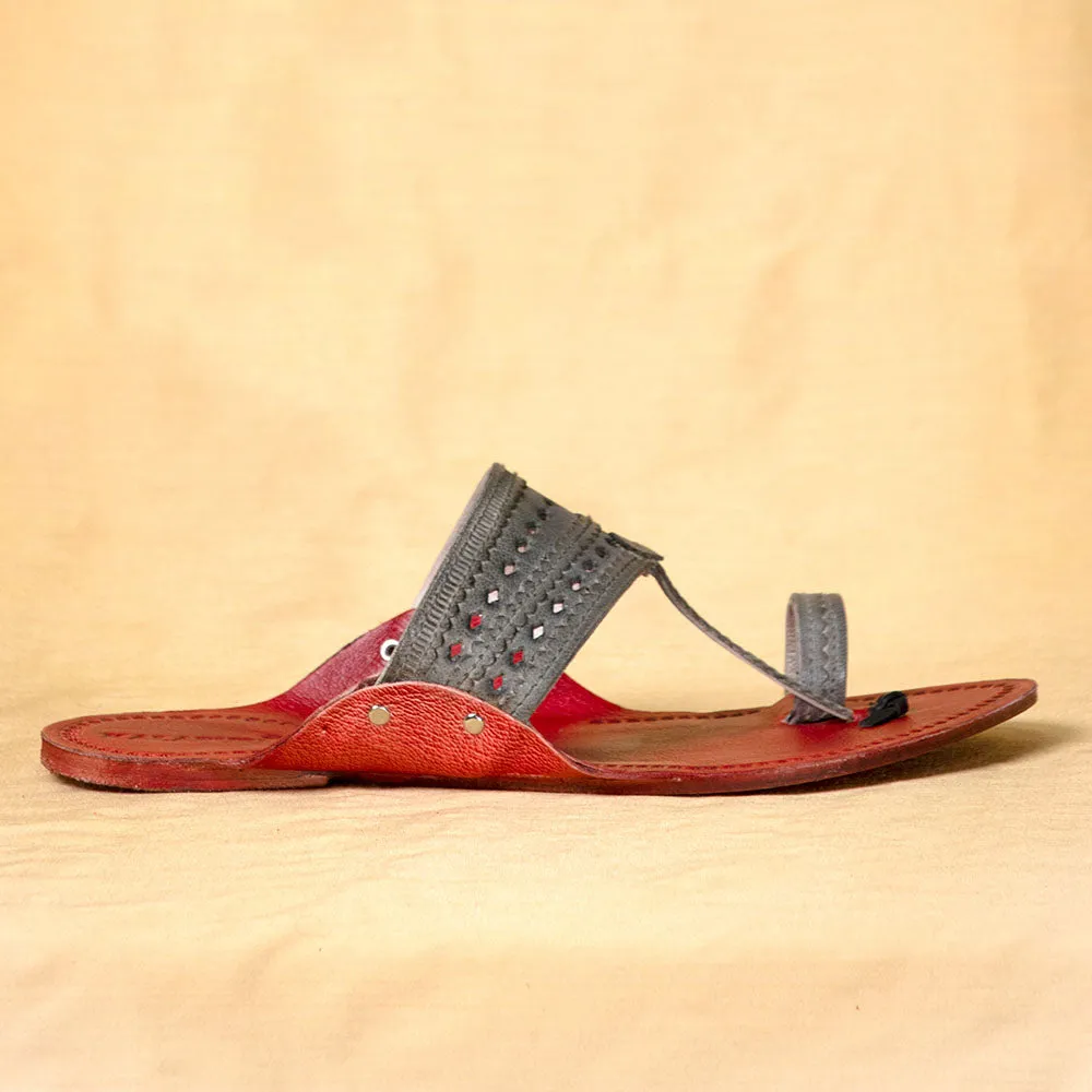 Red & Grey - Men Walk with Confidence: Classic Kolhapuri Leather Slippers