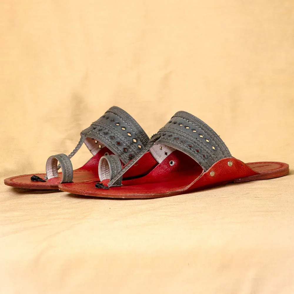 Red & Grey - Men Walk with Confidence: Classic Kolhapuri Leather Slippers