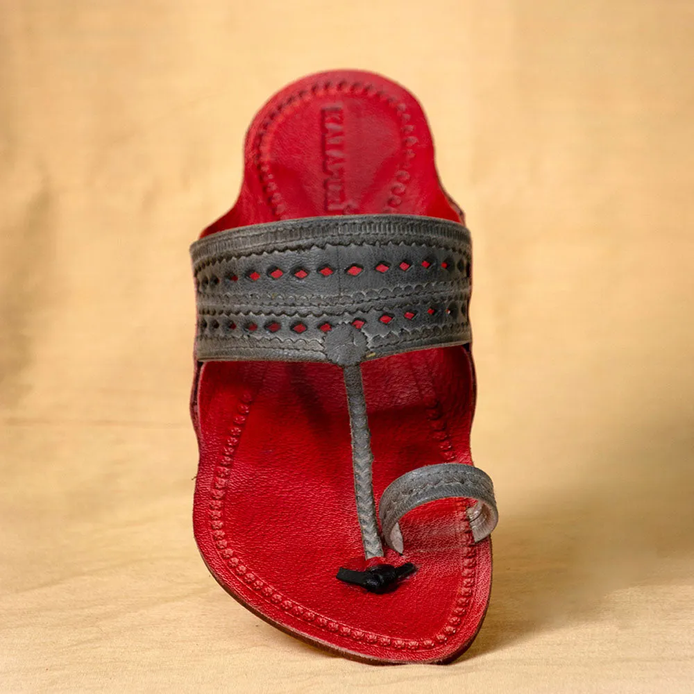 Red & Grey - Men Walk with Confidence: Classic Kolhapuri Leather Slippers