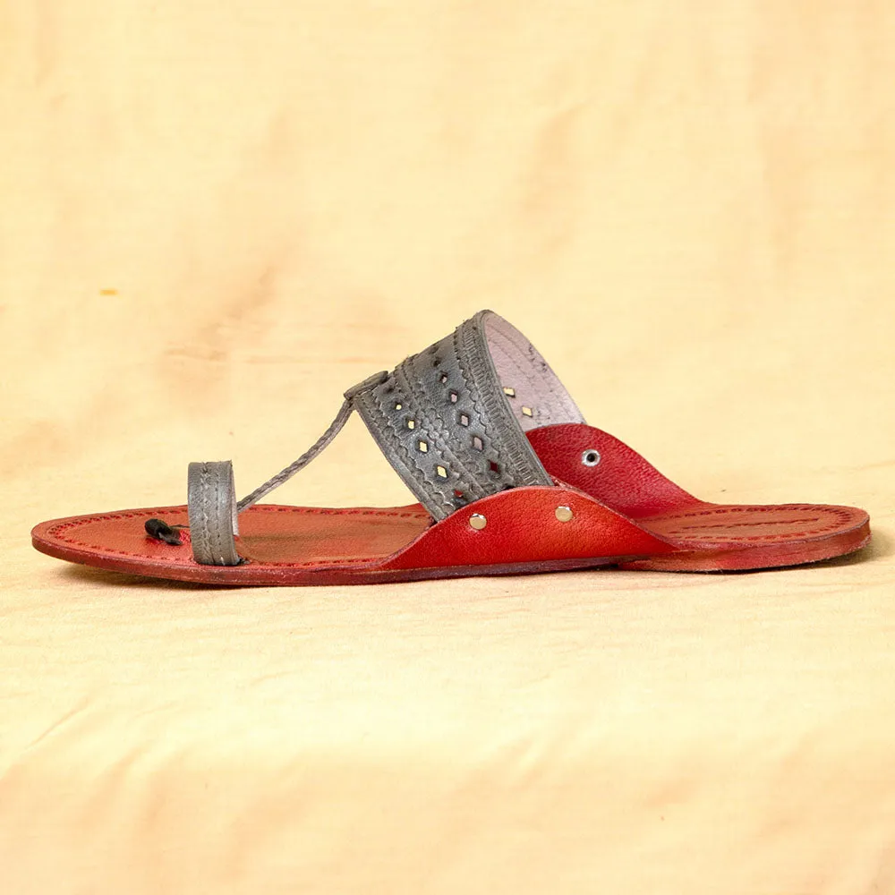 Red & Grey - Men Walk with Confidence: Classic Kolhapuri Leather Slippers