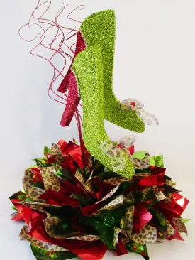 Red, Lime Green & Leopard Print High Heel Shoe Centerpiece